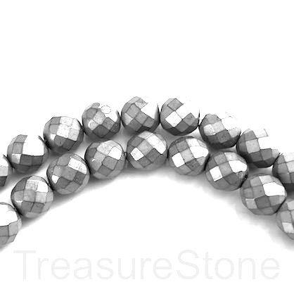 Bead, hematite (manmade), 4mm faceted round, grey. 16-inch